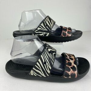 Crocs Womens 9 Classic Animal Remix Zebra Cheetah Two-Strap Slide Sandals